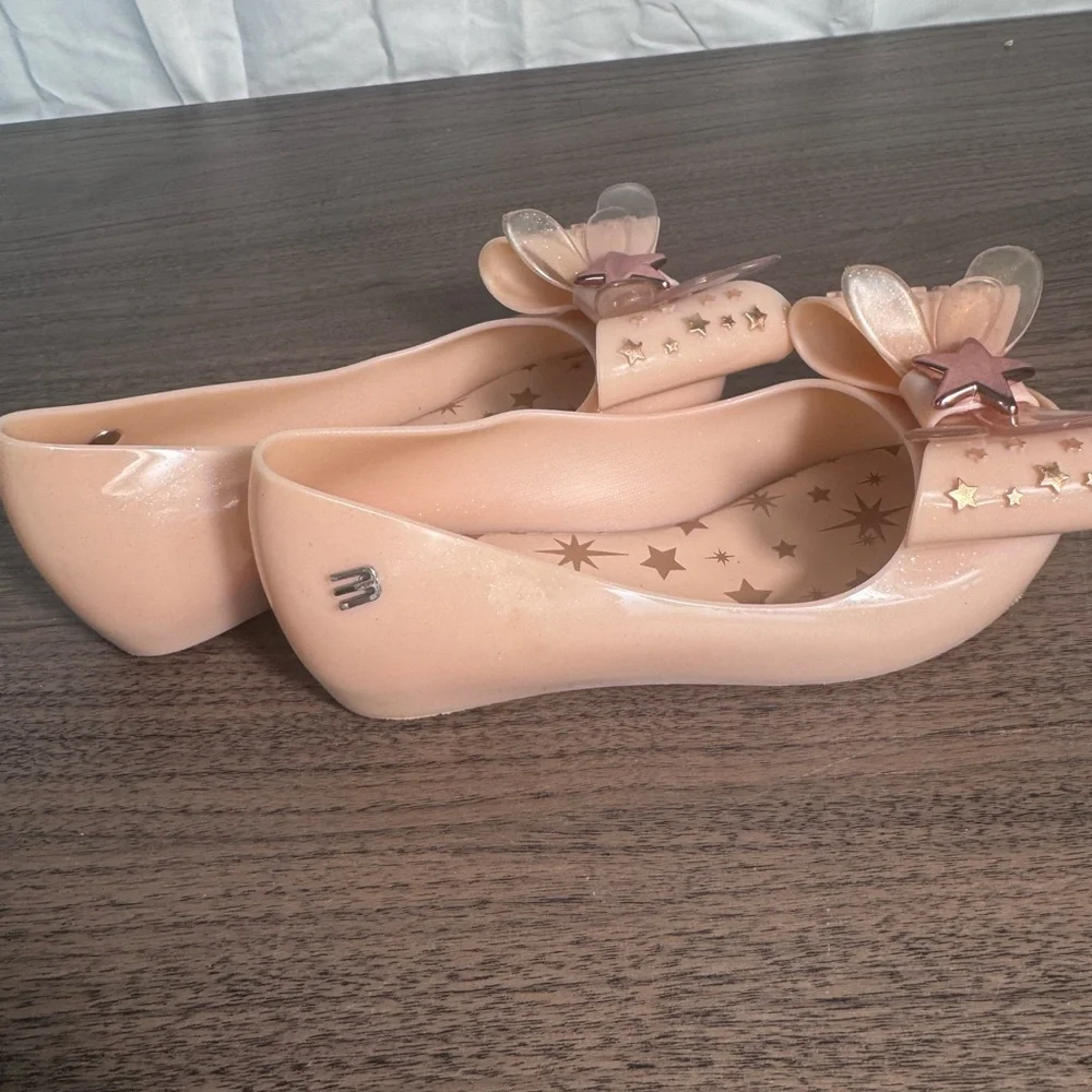 Mini Melissa Girls Jelly Shoes Pink Bow & Star Flats, Glitter,‎ size 11